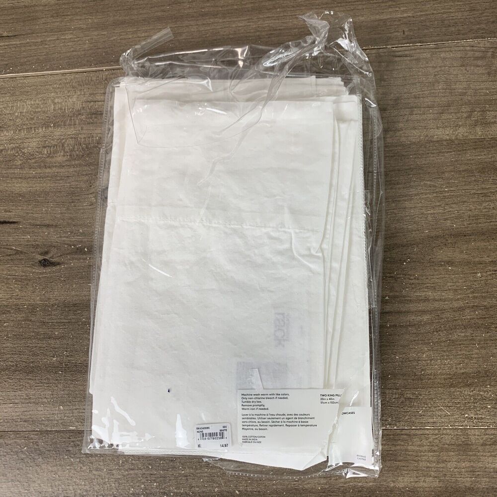 Nordstrom Rack Two King Pillow Cases 100% Cotton Modern White 20” x 40”